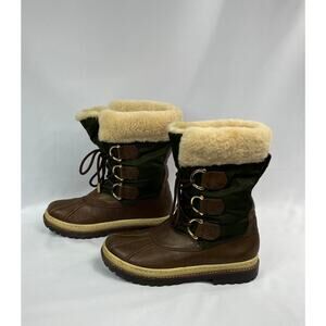 TORY BURCH DUCK NYLON/LEATHER LACE UP BOOTS